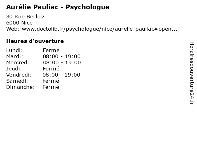 Aurélie Pauliac - Psychologue à Nice: adresse et heures d'ouverture