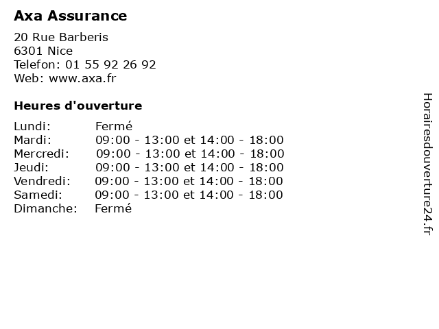 Axa Assurance à Nice: adresse et heures d'ouverture