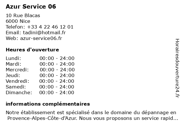 Azur Service 06 à Nice: adresse et heures d'ouverture