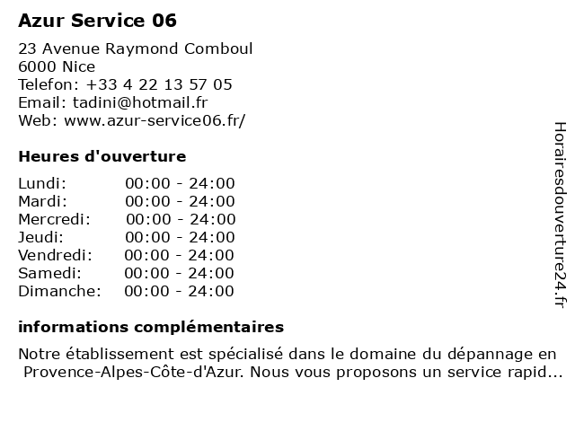 Azur Service 06 à Nice: adresse et heures d'ouverture