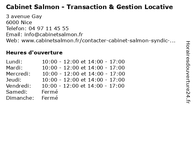 Cabinet Salmon - Transaction & Gestion Locative à Nice: adresse et heures d'ouverture