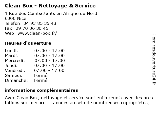 Clean Box - Nettoyage & Service à Nice: adresse et heures d'ouverture