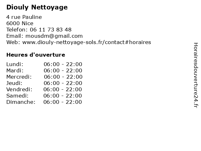 Diouly Nettoyage à Nice: adresse et heures d'ouverture