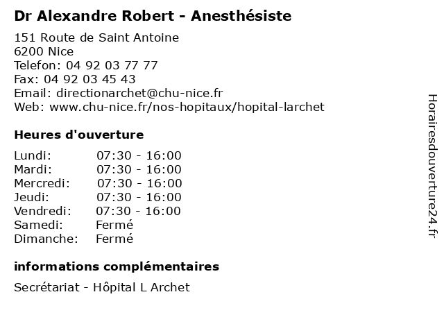 Dr Alexandre Robert - Anesthésiste à Nice: adresse et heures d'ouverture