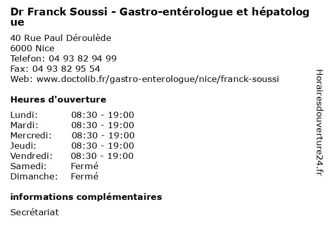 Dr Franck Soussi - Gastro-entérologue et hépatologue à Nice: adresse et heures d'ouverture