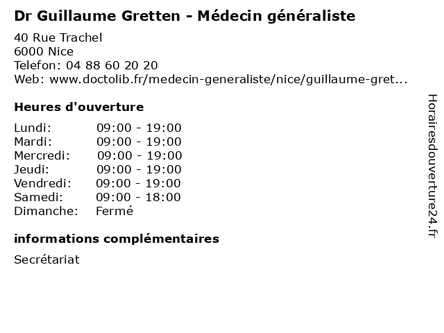 Dr Guillaume Gretten - Médecin généraliste à Nice: adresse et heures d'ouverture