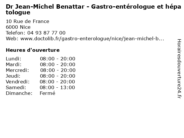 Dr Jean-Michel Benattar - Gastro-entérologue et hépatologue à Nice: adresse et heures d'ouverture