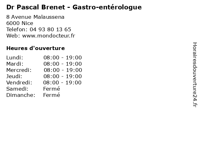 Dr Pascal Brenet - Gastro-entérologue à Nice: adresse et heures d'ouverture