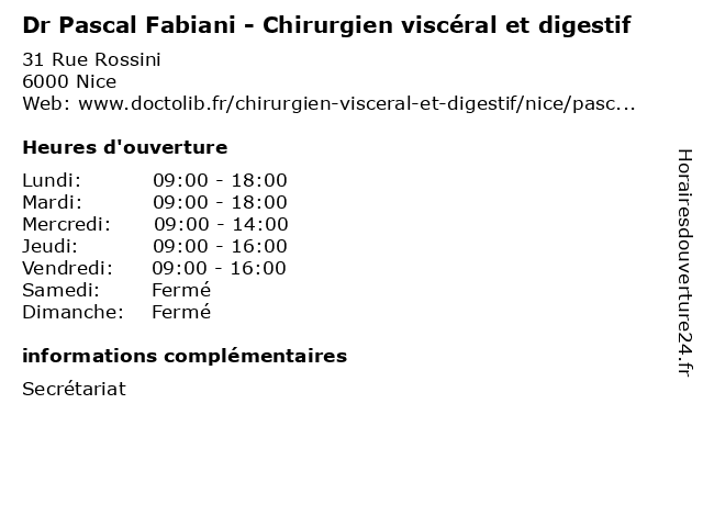 Dr Pascal Fabiani - Chirurgien viscéral et digestif à Nice: adresse et heures d'ouverture