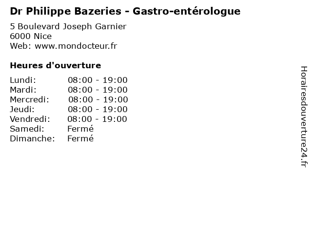 Dr Philippe Bazeries - Gastro-entérologue à Nice: adresse et heures d'ouverture
