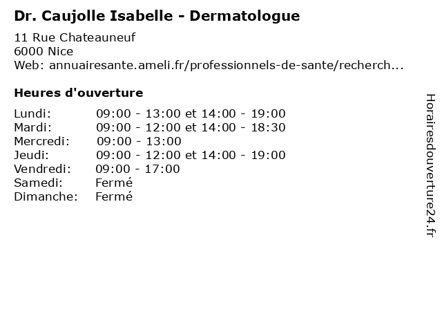 Dr. Caujolle Isabelle - Dermatologue à Nice: adresse et heures d'ouverture