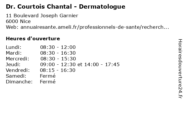 Dr. Courtois Chantal - Dermatologue à Nice: adresse et heures d'ouverture