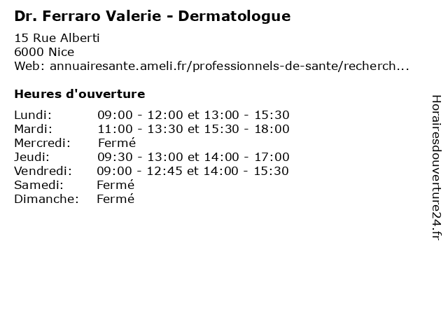 Dr. Ferraro Valerie - Dermatologue à Nice: adresse et heures d'ouverture