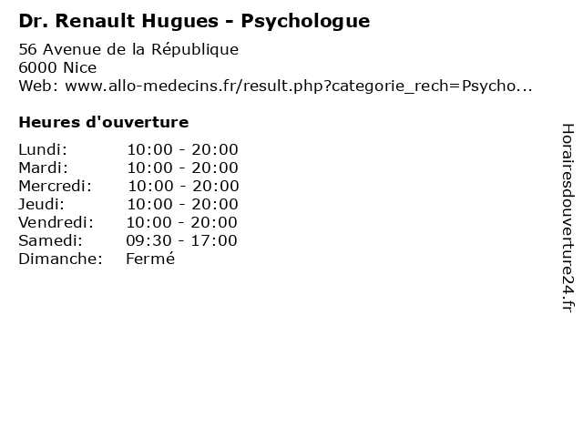 Dr. Renault Hugues - Psychologue à Nice: adresse et heures d'ouverture