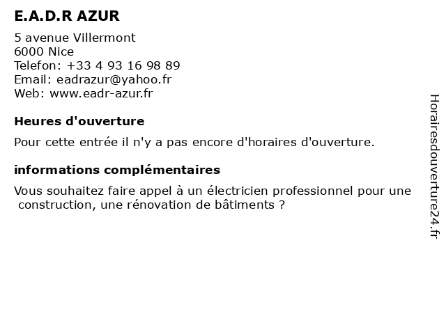 E.A.D.R AZUR à Nice: adresse et heures d'ouverture