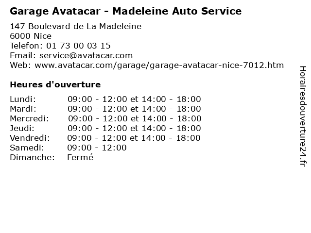 Garage Avatacar - Madeleine Auto Service à Nice: adresse et heures d'ouverture
