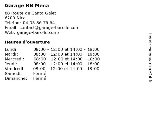 Garage RB Meca à Nice: adresse et heures d'ouverture