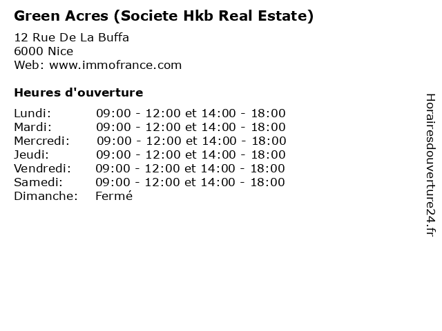 Green Acres (Societe Hkb Real Estate) à Nice: adresse et heures d'ouverture