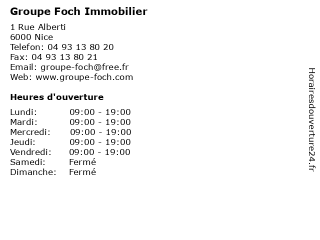 Groupe Foch Immobilier à Nice: adresse et heures d'ouverture