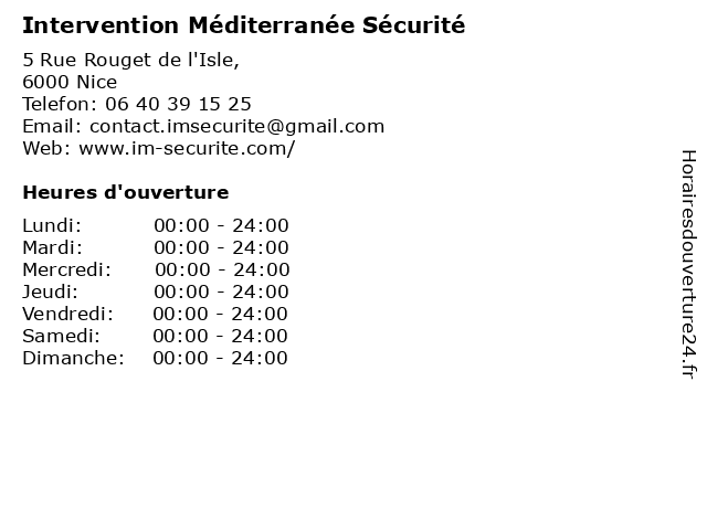 Intervention Méditerranée Sécurité à Nice: adresse et heures d'ouverture