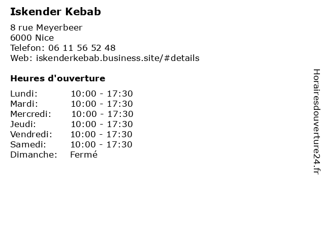 Iskender Kebab à Nice: adresse et heures d'ouverture