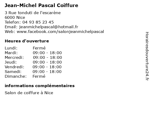 Jean-Michel Pascal Coiffure à Nice: adresse et heures d'ouverture