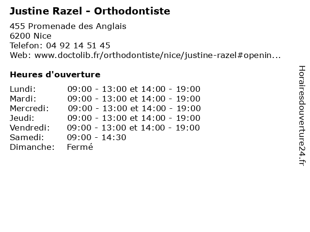 Justine Razel - Orthodontiste à Nice: adresse et heures d'ouverture