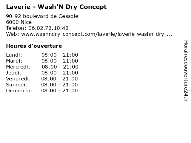 Laverie - Wash'N Dry Concept à Nice: adresse et heures d'ouverture