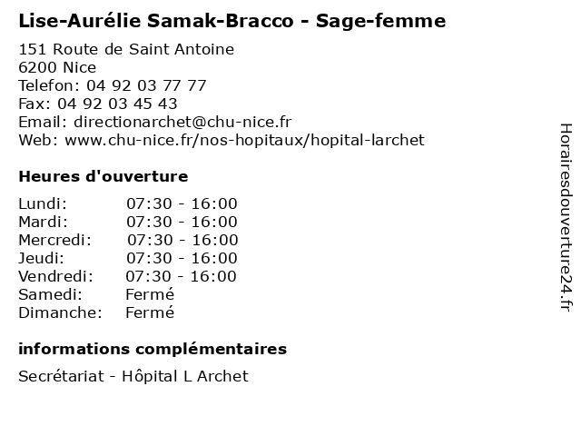 Lise-Aurélie Samak-Bracco - Sage-femme à Nice: adresse et heures d'ouverture