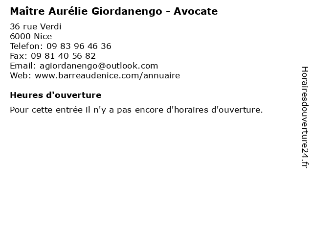 Maître Aurélie Giordanengo - Avocate à Nice: adresse et heures d'ouverture