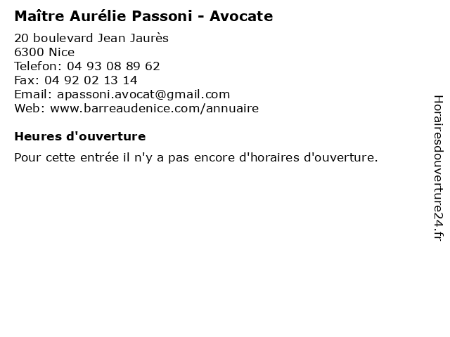 Maître Aurélie Passoni - Avocate à Nice: adresse et heures d'ouverture
