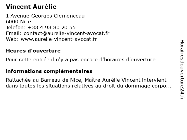 Maître Aurélie Vincent - Avocate à Nice: adresse et heures d'ouverture
