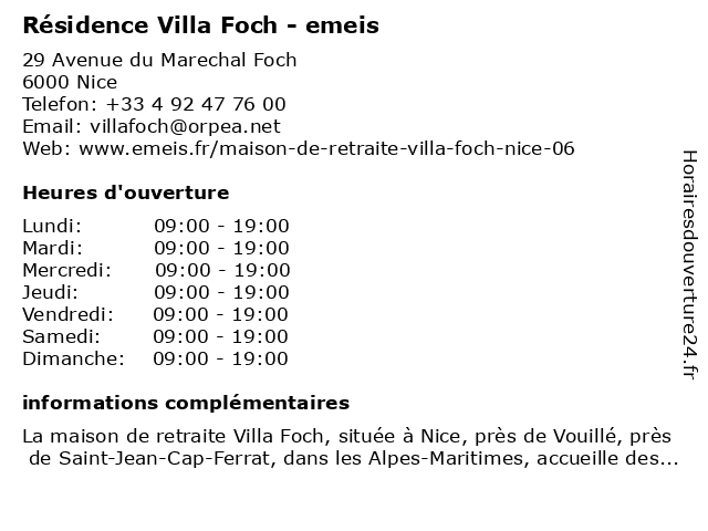 Maison de retraite ORPEA - Villa Foch à Nice: adresse et heures d'ouverture