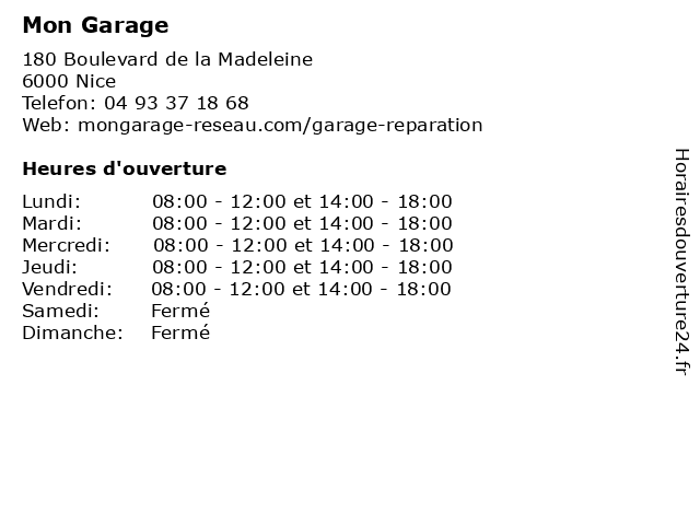 Mon Garage à Nice: adresse et heures d'ouverture