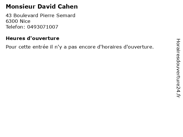 Monsieur David Cahen à Nice: adresse et heures d'ouverture
