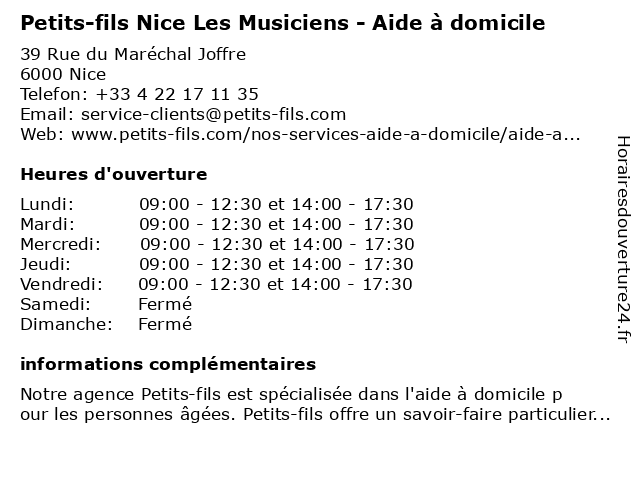Petits-fils Nice Les Musiciens - Aide à domicile à Nice: adresse et heures d'ouverture