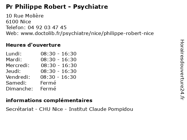 Pr Philippe Robert - Psychiatre à Nice: adresse et heures d'ouverture
