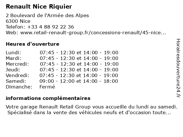 Renault Nice Riquier à Nice: adresse et heures d'ouverture