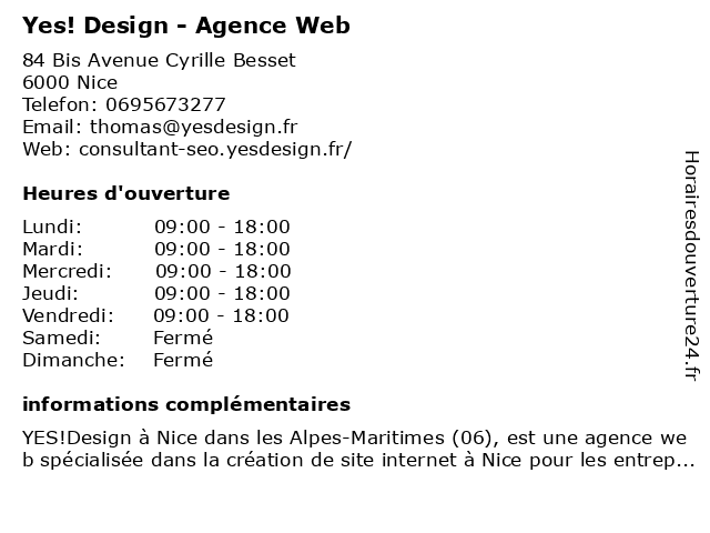 Yes! Design - Agence Web à Nice: adresse et heures d'ouverture