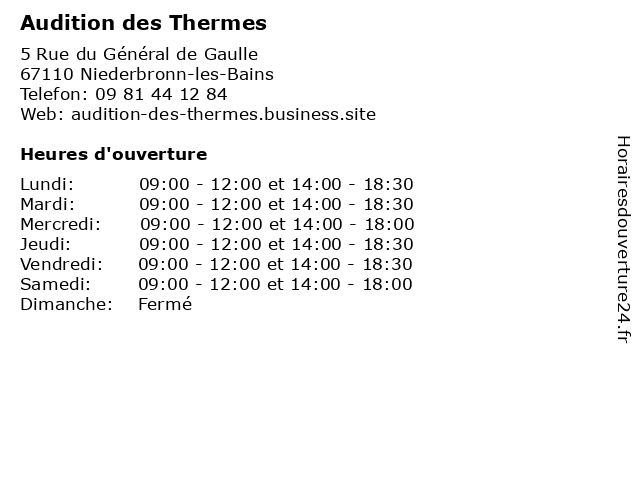 Audition des Thermes à Niederbronn-les-Bains: adresse et heures d'ouverture