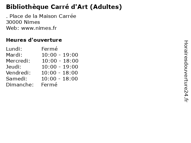 Bibliothèque Carré d'Art (Adultes) à Nimes: adresse et heures d'ouverture
