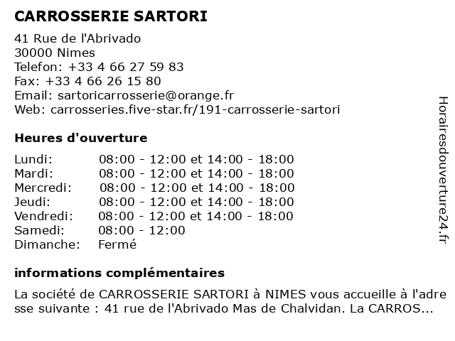 CARROSSERIE SARTORI à Nimes: adresse et heures d'ouverture