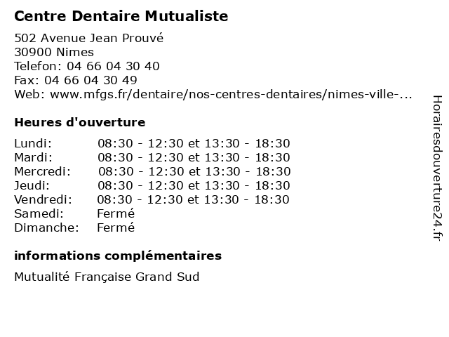 Centre Dentaire Mutualiste à Nimes: adresse et heures d'ouverture