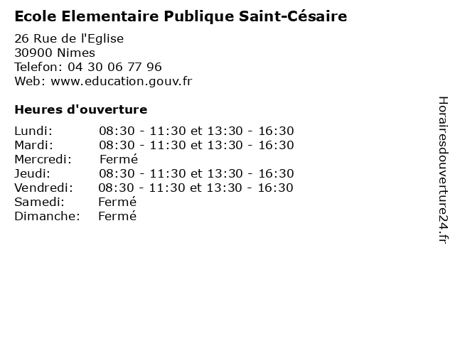 Ecole Elementaire Publique Saint-Césaire à Nimes: adresse et heures d'ouverture
