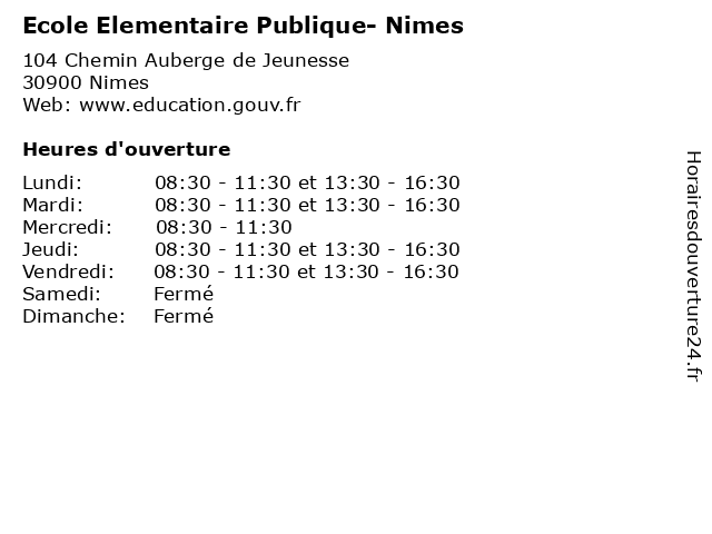 Ecole Elementaire Publique- Nimes à Nimes: adresse et heures d'ouverture