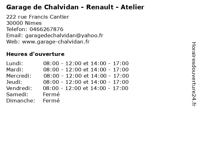 Garage de Chalvidan - Renault - Atelier à Nimes: adresse et heures d'ouverture