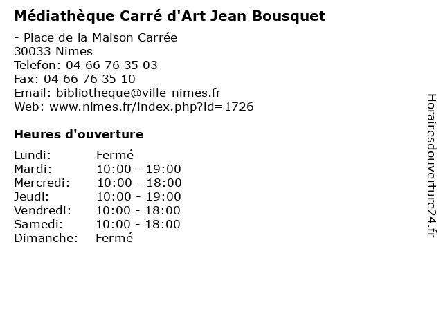 Médiathèque Carré d'Art Jean Bousquet à Nimes: adresse et heures d'ouverture