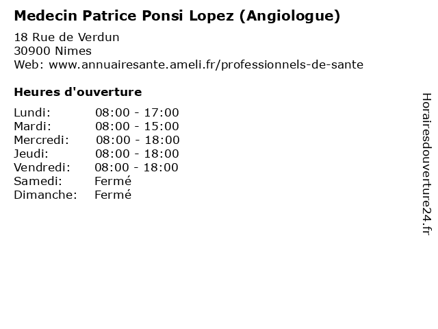 Medecin Patrice Ponsi Lopez (Angiologue) à Nimes: adresse et heures d'ouverture
