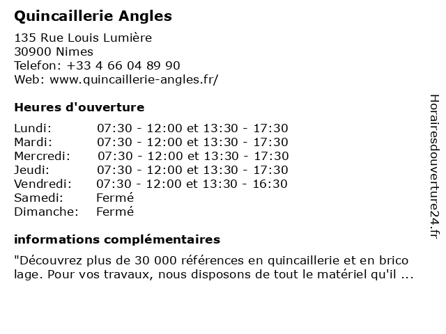 Quincaillerie Angles à Nimes: adresse et heures d'ouverture