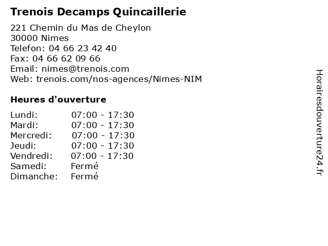 Trenois Decamps Quincaillerie à Nimes: adresse et heures d'ouverture